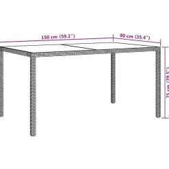 vidaXL - Tuintafel - Grijs - Gehard glas en poly rattan - 150 x 90 x 75 cm