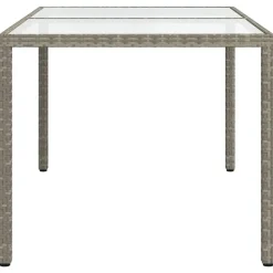 vidaXL - Tuintafel - Grijs - Gehard glas en poly rattan - 150 x 90 x 75 cm