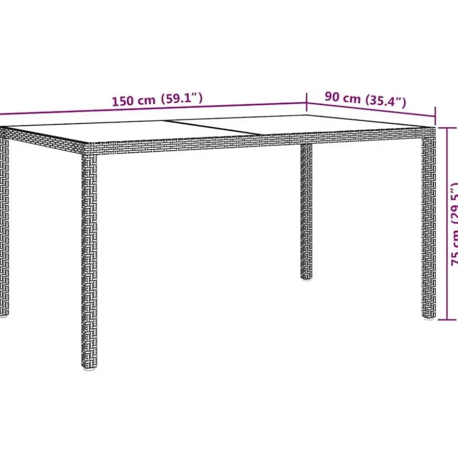 vidaXL - Tuintafel - Grijs - Gehard glas en poly rattan - 150 x 90 x 75 cm