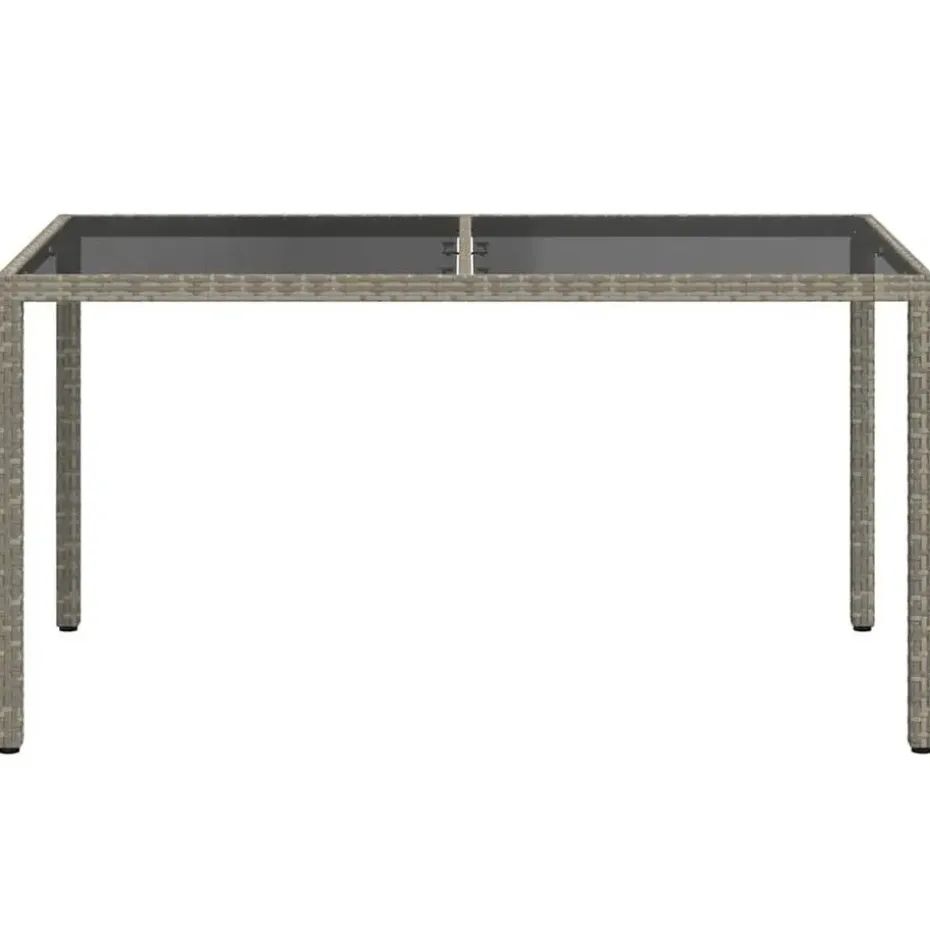vidaXL - Tuintafel - Grijs - Gehard glas en poly rattan - 150 x 90 x 75 cm