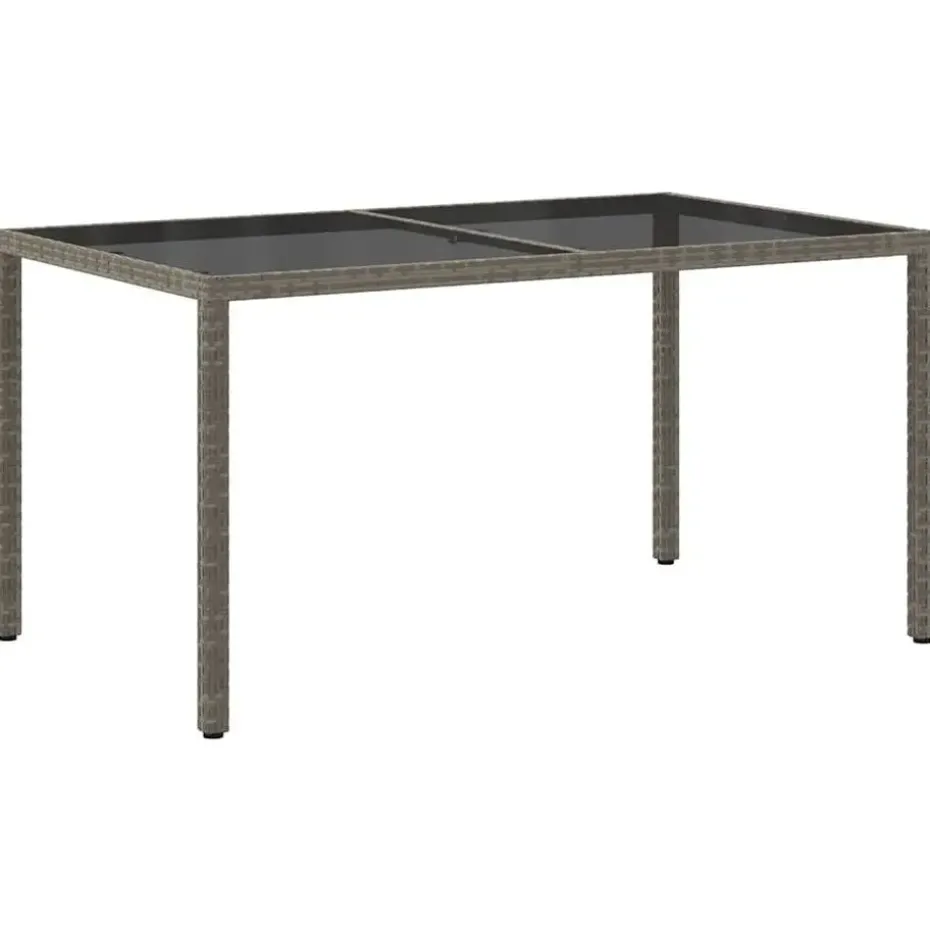 vidaXL - Tuintafel - Grijs - Gehard glas en poly rattan - 150 x 90 x 75 cm