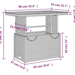 vidaXL - Tuintafel - Zwart - Poly rattan en Hout - 90 x 55 x 71 cm