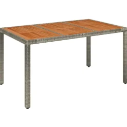 vidaXL - Tuintafel Met Houten Blad - Grijs - Poly rattan - 150 x 90 x 75 cm