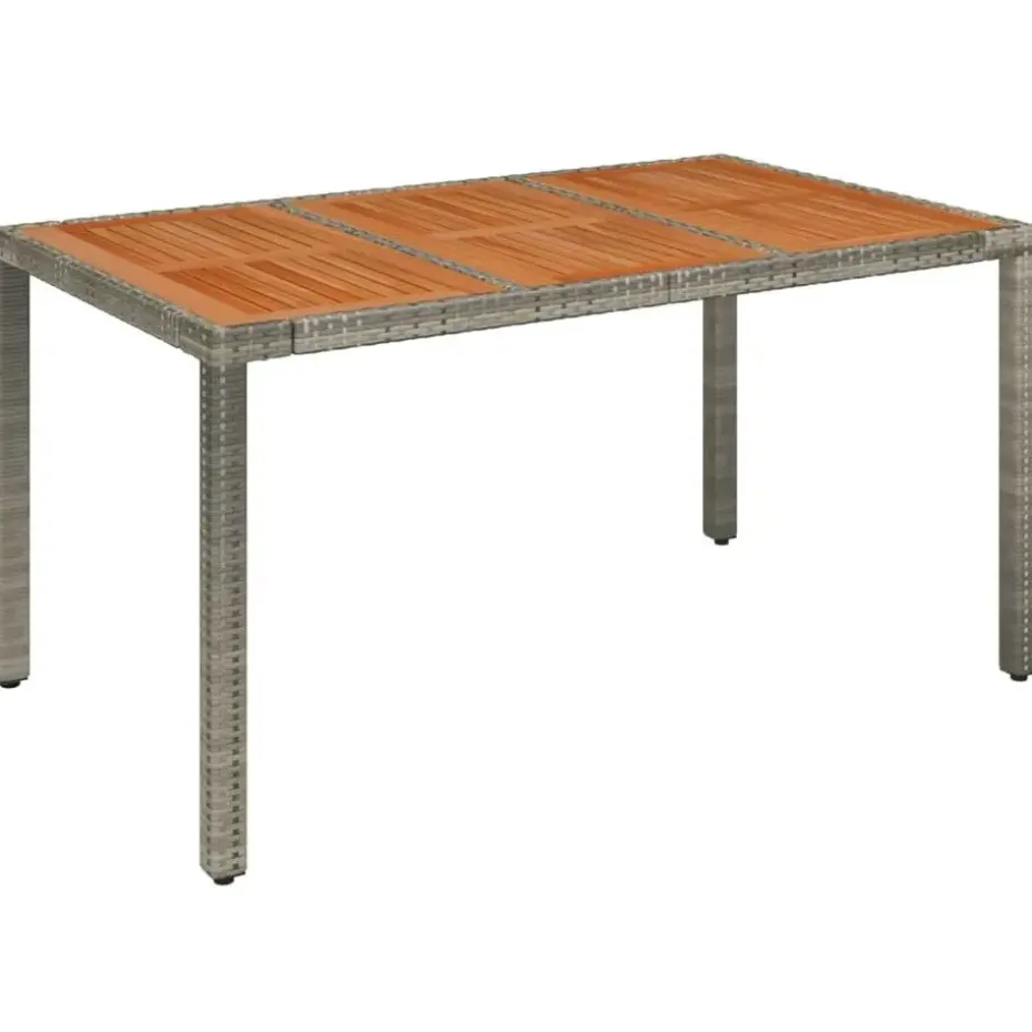 vidaXL - Tuintafel Met Houten Blad - Grijs - Poly rattan - 150 x 90 x 75 cm