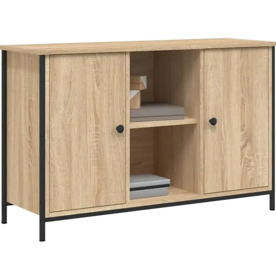 vidaXL - TV-meubel met 2 deuren 2 vakken - Sonoma eiken - Hout - 100x35x65 cm