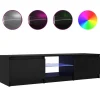 vidaXL - TV-meubel met glas legplank en 2 deuren - Zwart eiken - 140x40x35.5 cm