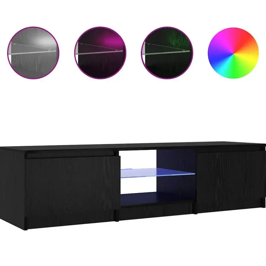 vidaXL - TV-meubel met glas legplank en 2 deuren - Zwart eiken - 140x40x35.5 cm