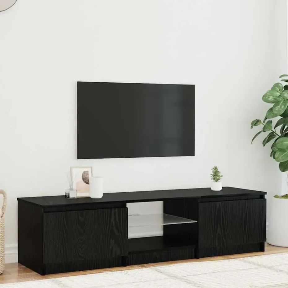 vidaXL - TV-meubel met glas legplank en 2 deuren - Zwart eiken - 140x40x35.5 cm