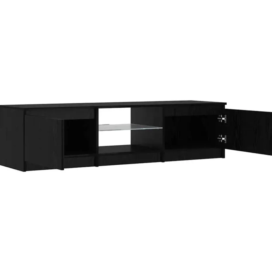 vidaXL - TV-meubel met glas legplank en 2 deuren - Zwart eiken - 140x40x35.5 cm