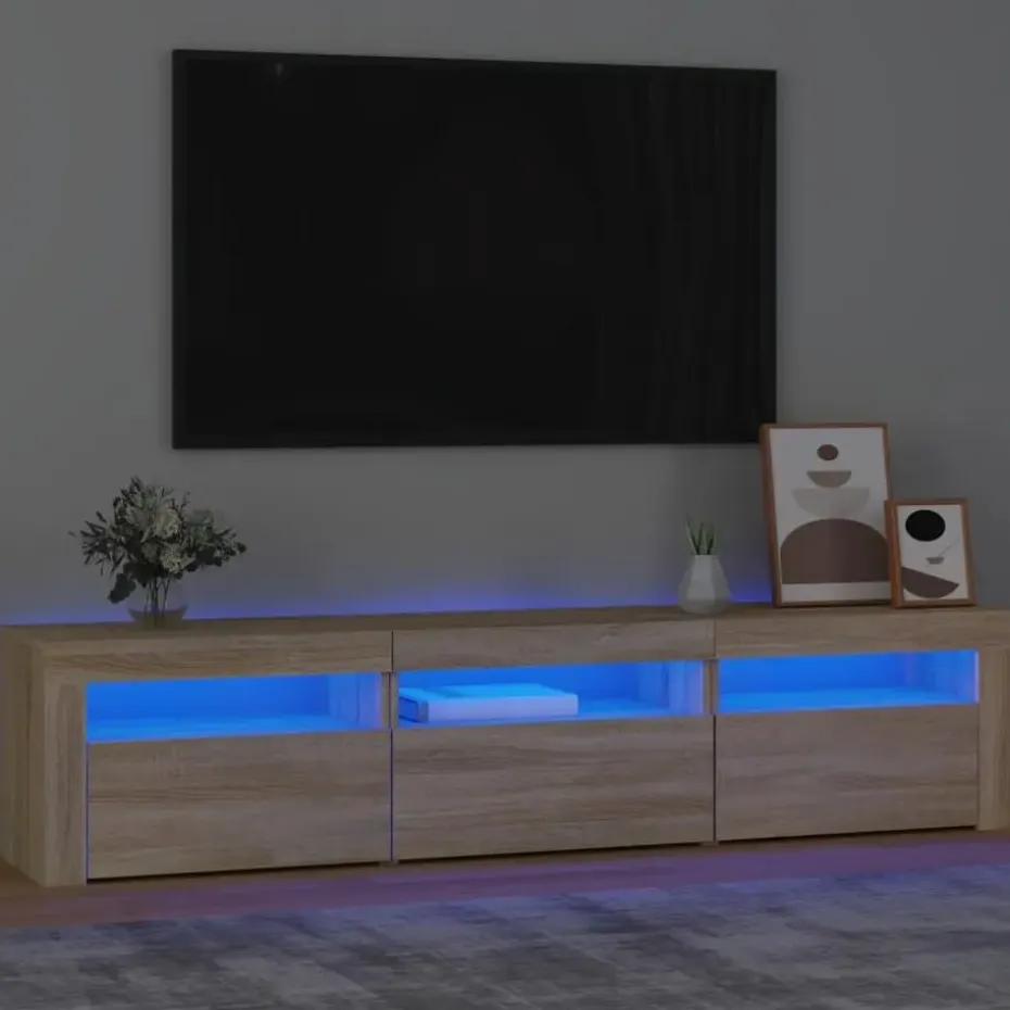 vidaXL - TV-meubel met LED en 3 deuren - Sonoma eiken - Hout - 180x35x40 cm