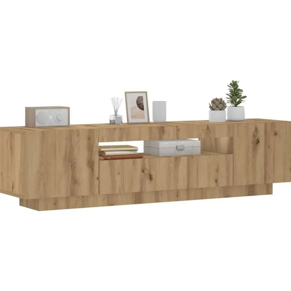 vidaXL - TV-meubel met LED en 3 deuren - Artisanaal eiken - 160x35x40 cm