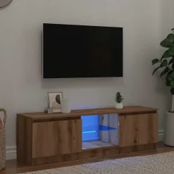 vidaXL - TV-meubel met LED en 2 deuren - Artisanaal eiken - 120x30x36 cm