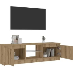 vidaXL - TV-meubel met LED en 2 deuren - Artisanaal eiken - 120x30x36 cm