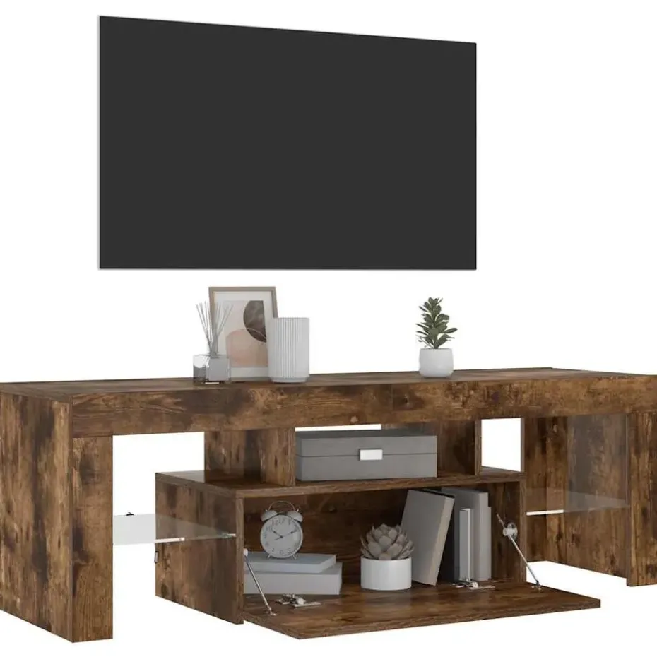 vidaXL - TV-meubel met LED-verlichting - Gerookt eiken - Hout - 120x35x40 cm