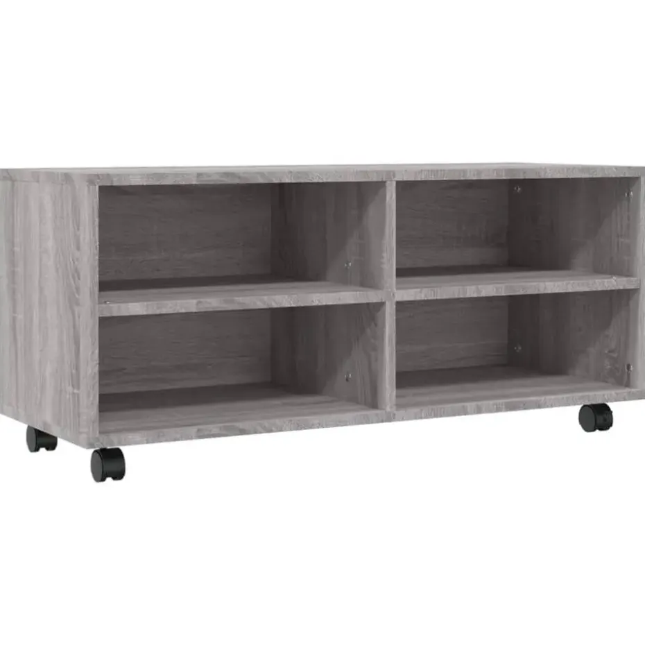 vidaXL - TV-meubel met wieltjes en 4 vakken - Grijs - Bewerkt hout - 90 cm