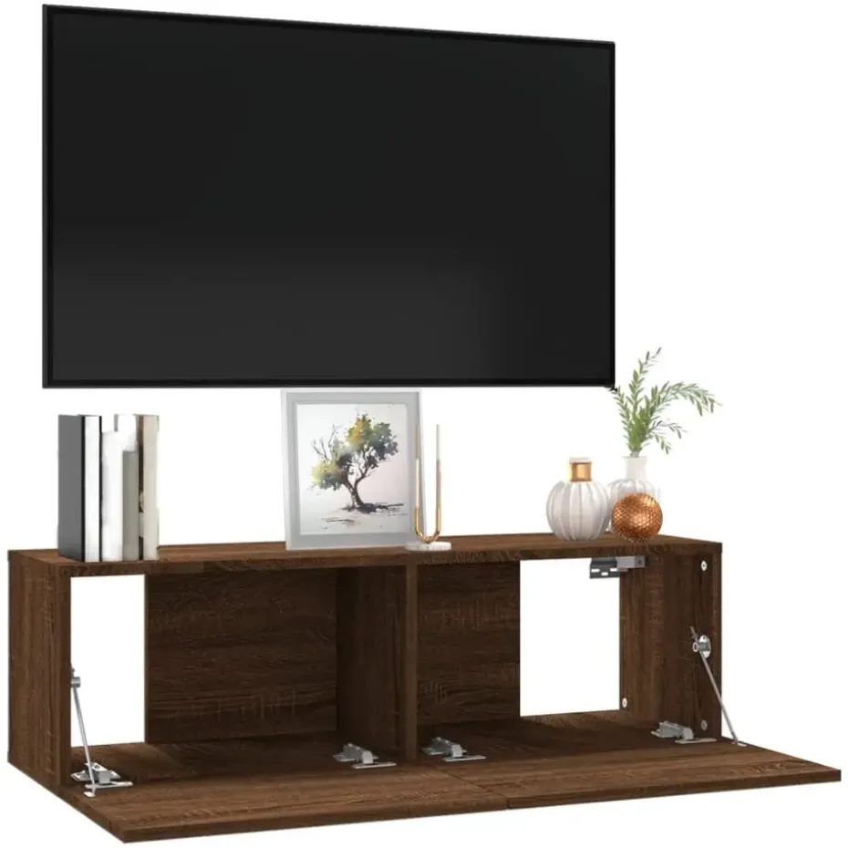 vidaXL - Tv-wandmeubel - Bruin eikenkleur - Bewerkt hout - 100 x 30 x 30 cm