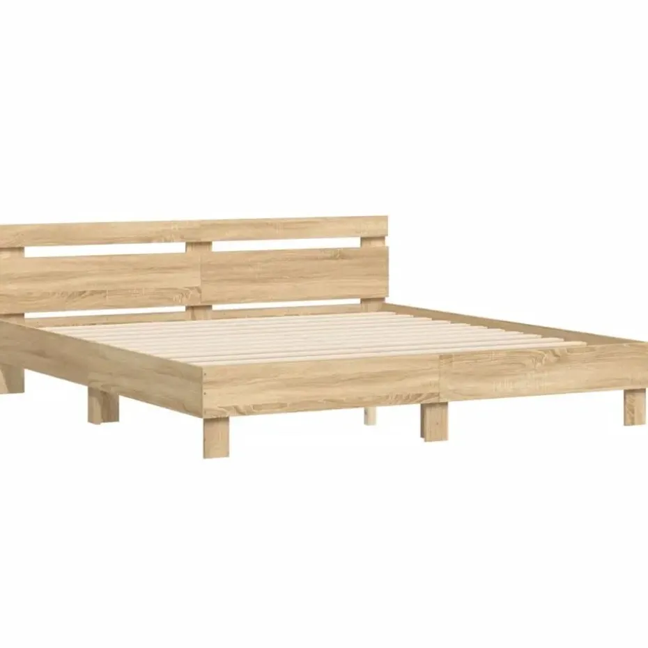 vidaXL - Tweepersoonsbed met hoofdbord - Sonoma eikenkleurig - 160x200 cm