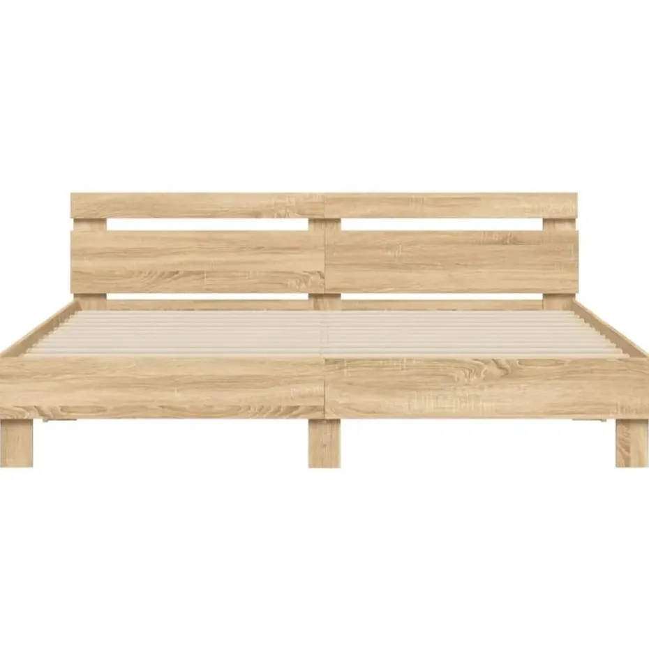 vidaXL - Tweepersoonsbed met hoofdbord - Sonoma eikenkleurig - 160x200 cm