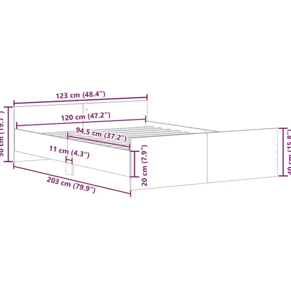 vidaXL - Tweepersoonsbed met hoofd- en voeteneinde - Wit - Hout - 120x200 cm