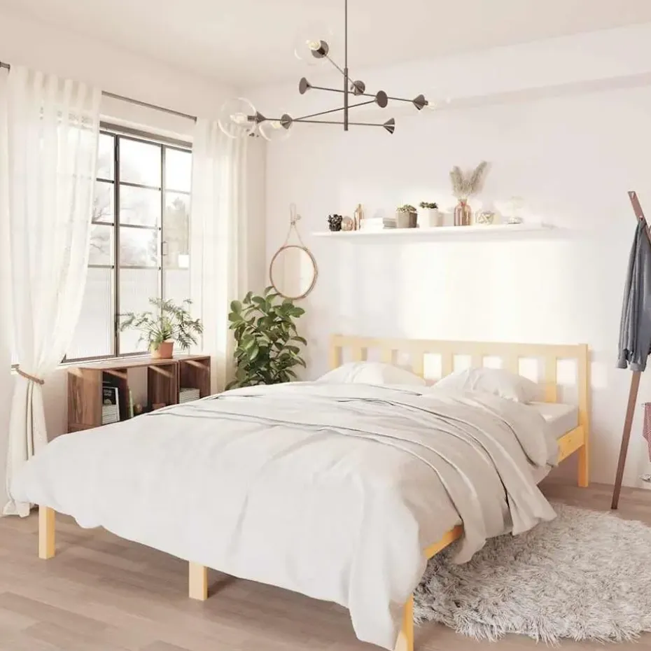 vidaXL - Tweepersoonsbed met hoofdeinde - Naturel - Grenenhout - 160x200 cm