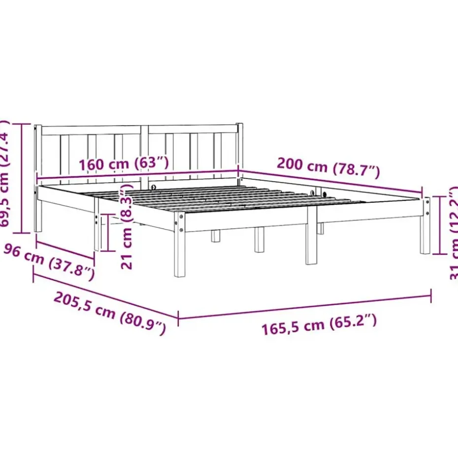 vidaXL - Tweepersoonsbed met hoofdeinde - Naturel - Grenenhout - 160x200 cm