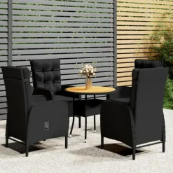 vidaXL - Verstelbaar Tuinset met zwart kussens - Poly rattan en bruin - 5 stuks