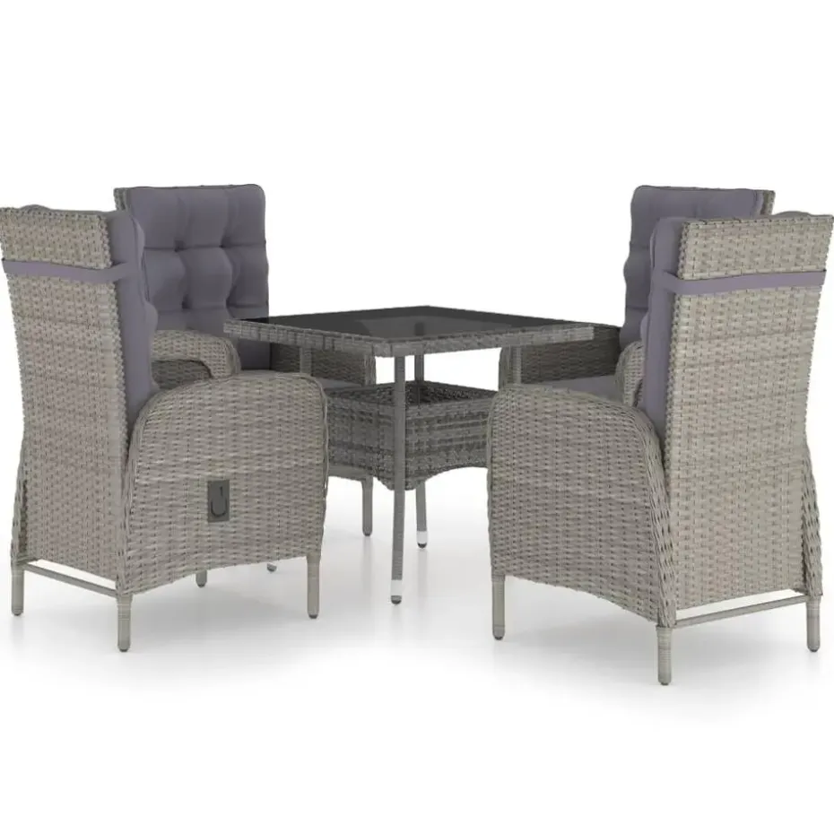 vidaXL - Verstelbaar Tuinset met grijs kussens - Poly rattan en glas - 5 stuks