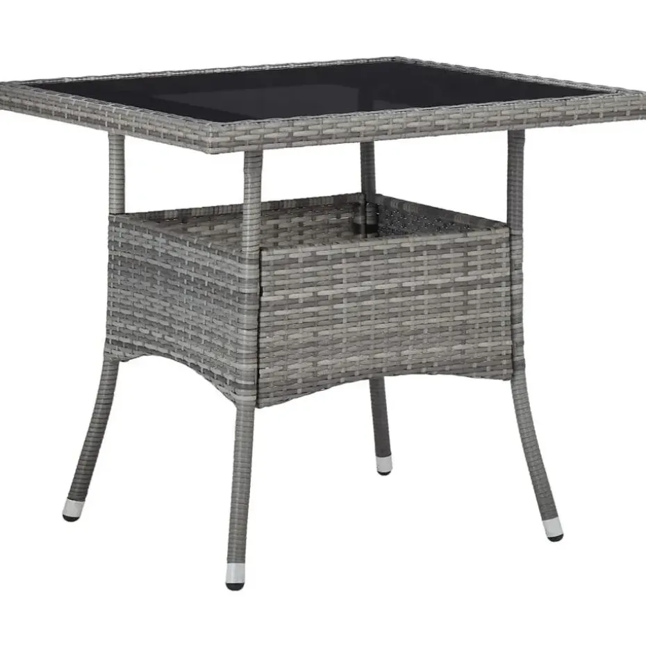 vidaXL - Verstelbaar Tuinset met grijs kussens - Poly rattan en glas - 5 stuks