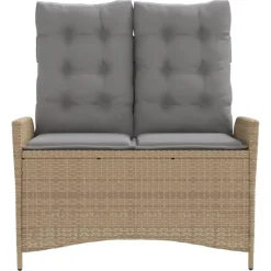 vidaXL - Verstelbare loungebank met grijs kussens - Beige rattan - 104x59x93 cm
