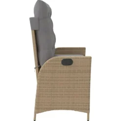 vidaXL - Verstelbare loungebank met grijs kussens - Beige rattan - 104x59x93 cm