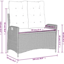 vidaXL - Verstelbare loungebank met grijs kussens - Beige rattan - 104x59x93 cm