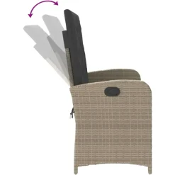 vidaXL - Verstelbare loungebank met kussens - Lichtgrijs rattan - 105x59x93 cm