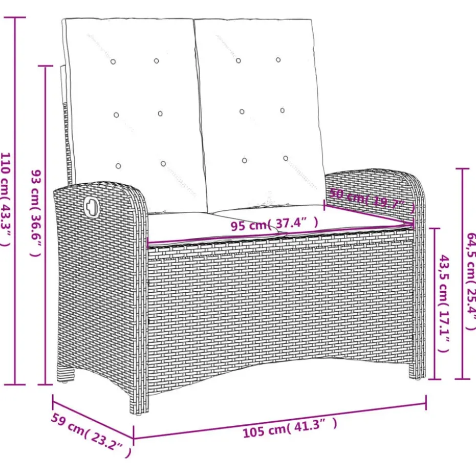 vidaXL - Verstelbare loungebank met kussens - Lichtgrijs rattan - 105x59x93 cm