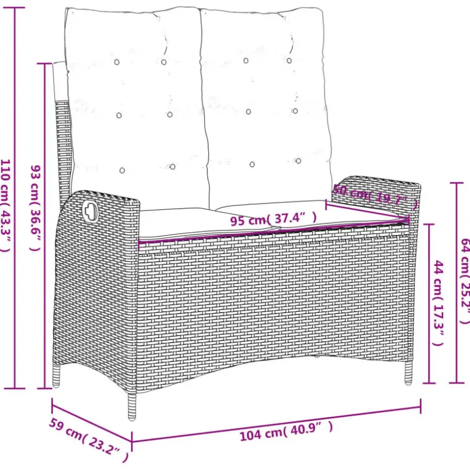 vidaXL - Verstelbare loungebank met kussens - Lichtgrijs rattan - 104x59x93 cm