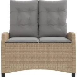 vidaXL - Verstelbare loungebank met grijs kussens - Beige rattan - 105x66x93 cm