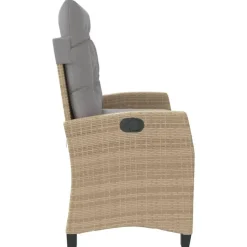 vidaXL - Verstelbare loungebank met grijs kussens - Beige rattan - 105x66x93 cm