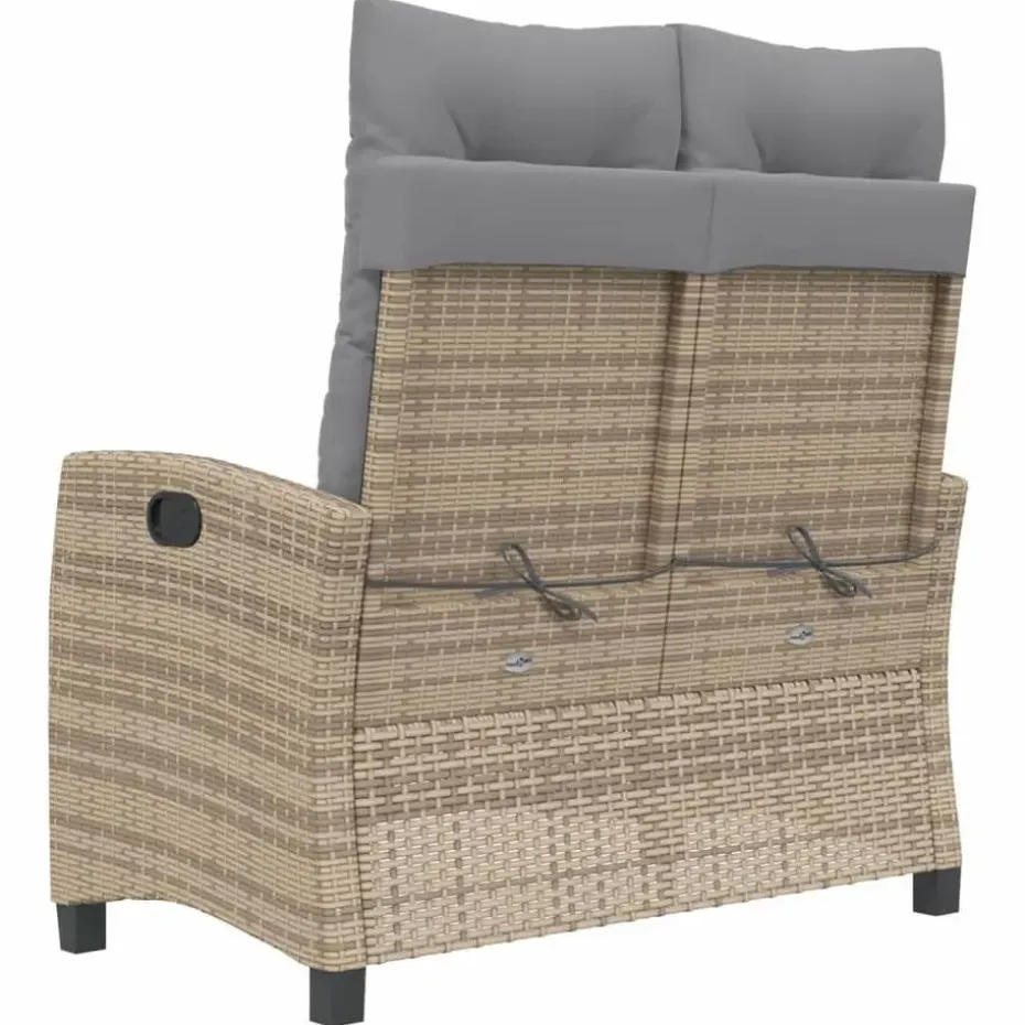vidaXL - Verstelbare loungebank met grijs kussens - Beige rattan - 105x66x93 cm