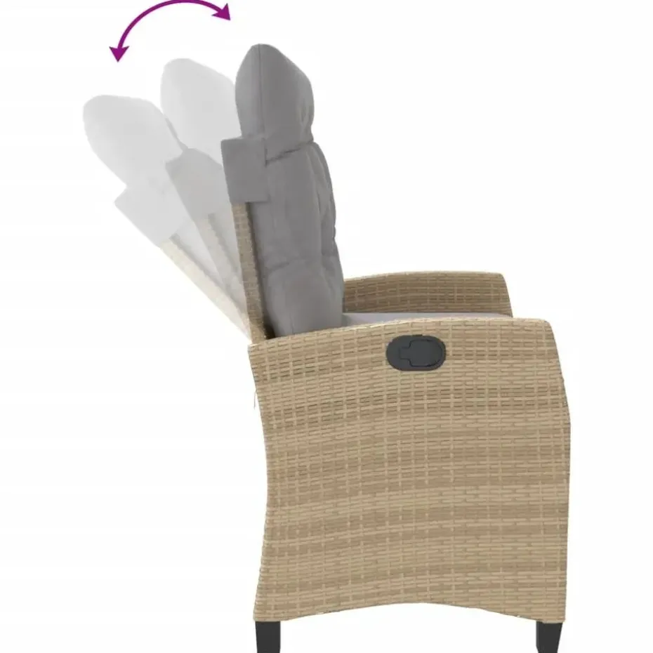 vidaXL - Verstelbare loungebank met grijs kussens - Beige rattan - 105x66x93 cm