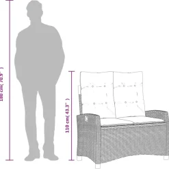 vidaXL - Verstelbare loungebank met grijs kussens - Beige rattan - 105x66x93 cm
