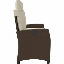 vidaXL - Verstelbare loungebank met crème kussens - Bruin rattan - 105x66x93 cm