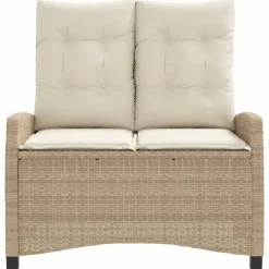 vidaXL - Verstelbare loungebank met crème kussens - Beige rattan - 105x66x93 cm