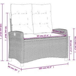 vidaXL - Verstelbare loungebank met crème kussens - Beige rattan - 105x66x93 cm