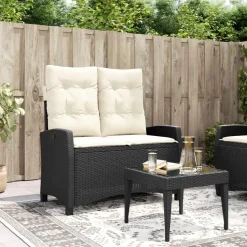 vidaXL - Verstelbare loungebank met crème kussens - Zwart rattan - 105x66x93 cm