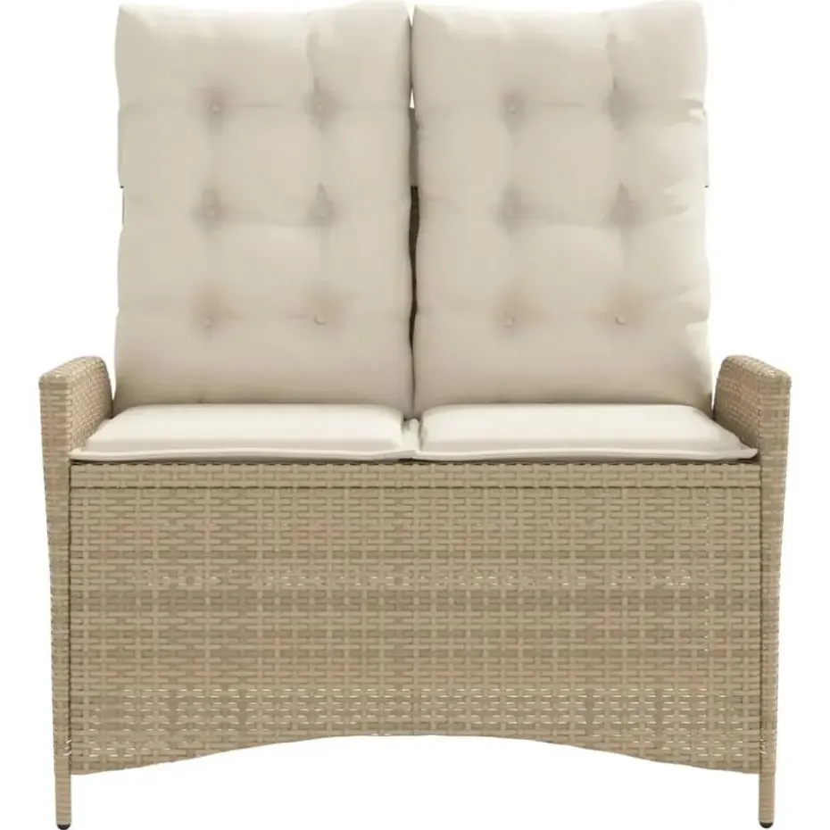 vidaXL - Verstelbare loungebank met crème kussens - Beige rattan - 104x59x93 cm