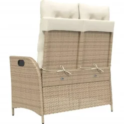vidaXL - Verstelbare loungebank met crème kussens - Beige rattan - 104x59x93 cm