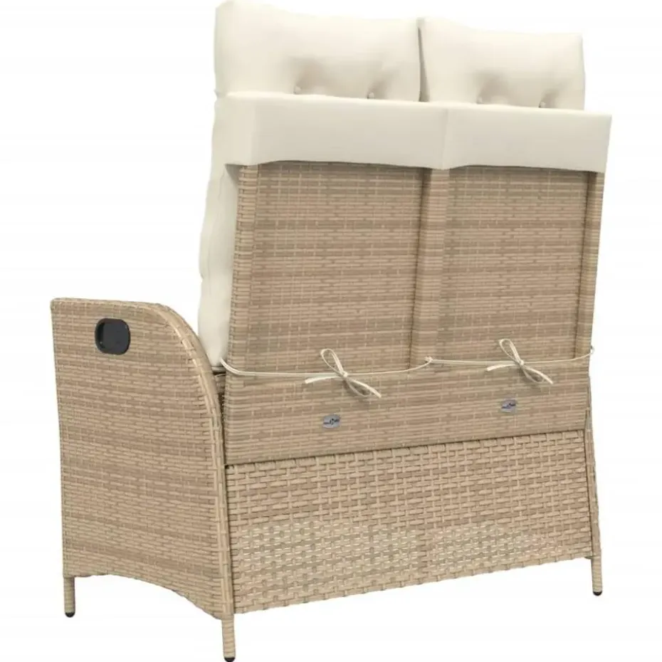 vidaXL - Verstelbare loungebank met crème kussens - Beige rattan - 104x59x93 cm