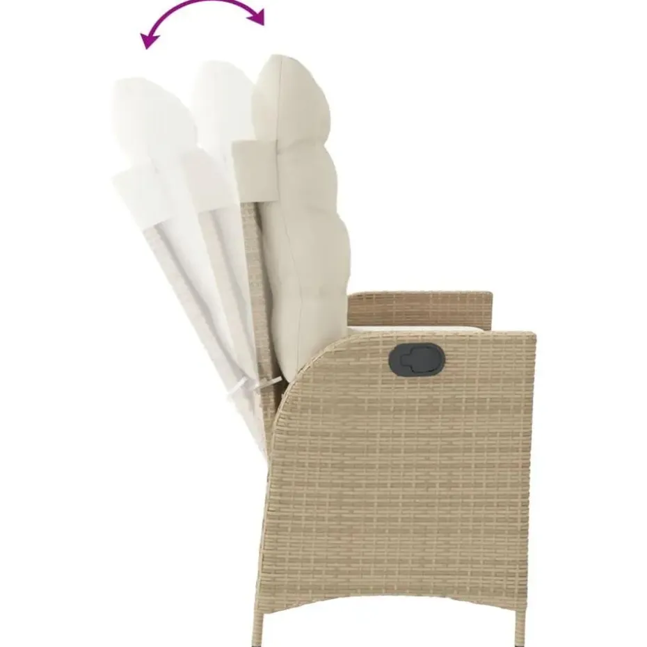 vidaXL - Verstelbare loungebank met crème kussens - Beige rattan - 104x59x93 cm