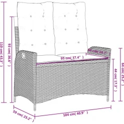 vidaXL - Verstelbare loungebank met crème kussens - Beige rattan - 104x59x93 cm