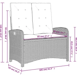 vidaXL - Verstelbare loungebank met kussens - Grijs - Poly rattan - 105x59x93 cm