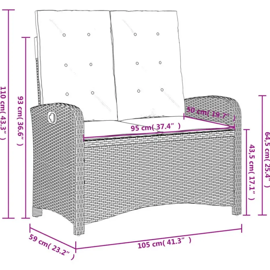 vidaXL - Verstelbare loungebank met kussens - Grijs - Poly rattan - 105x59x93 cm